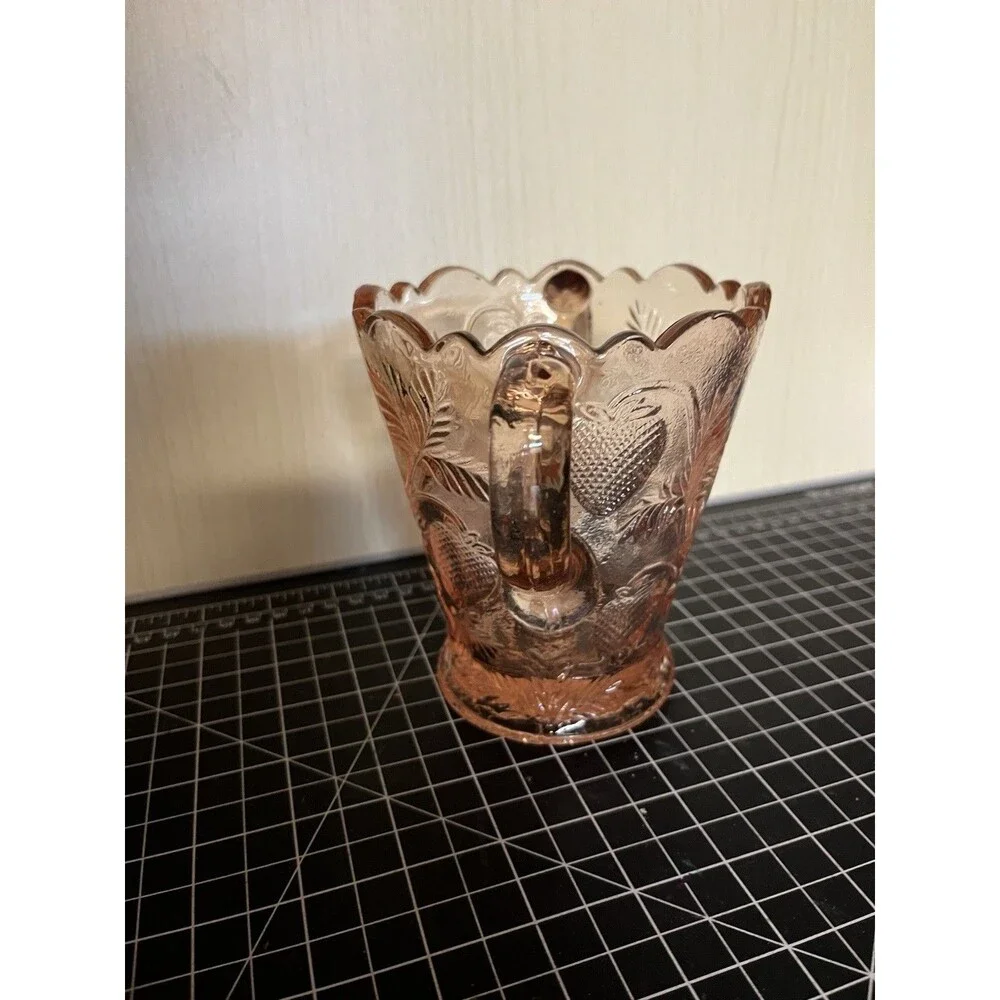 Fenton Pink Depression Glass 2 Handle Celery Vase or Spooner Inverted Strawberry